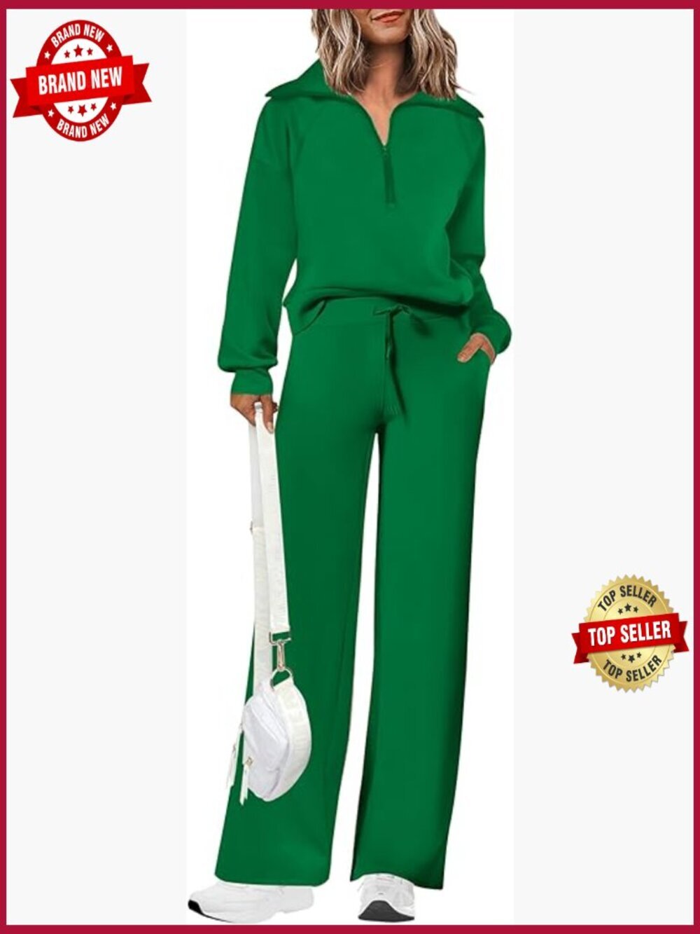 Two Piece Sweatsuit Set Half Zip Pullover Wide Leg Pants Loungewear Tracksuit